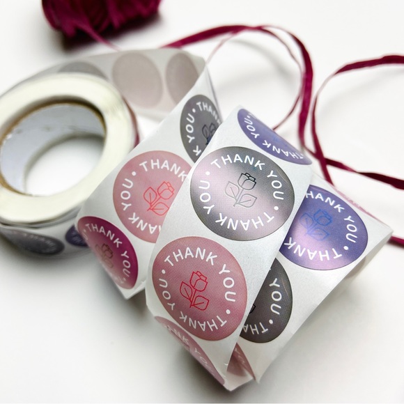 500 Roll multi color floral thank you packaging stickers 1” round - Picture 2 of 7
